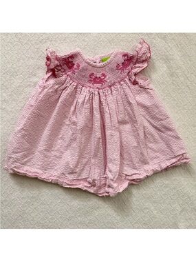 Classic Whimsy Smocked Crab Seersucker Dress with Flutter Sleeves